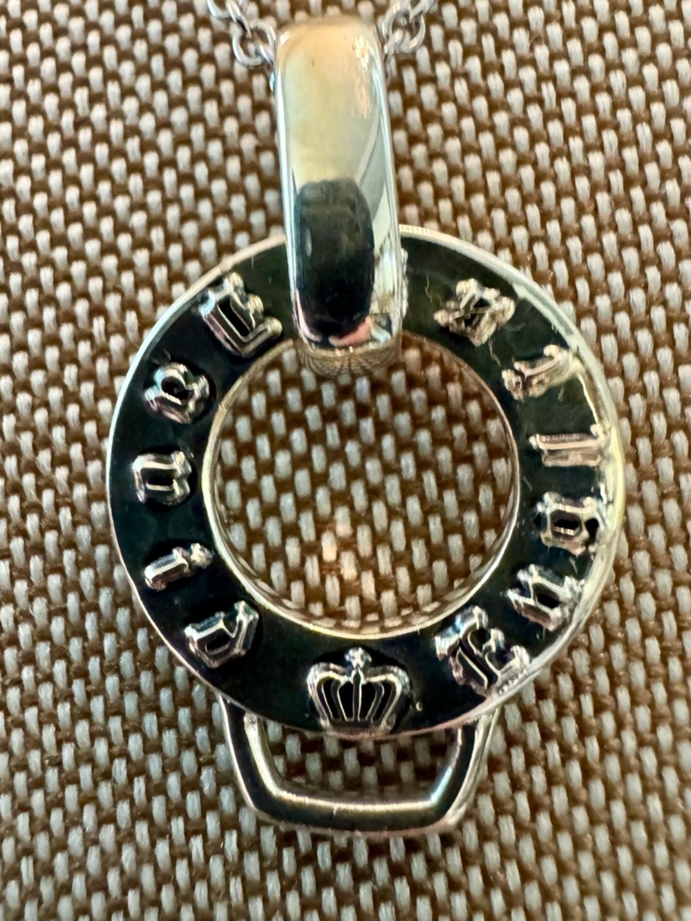Silver “David England” (DE) Logo Pendant Charm Holder - Crown Accent